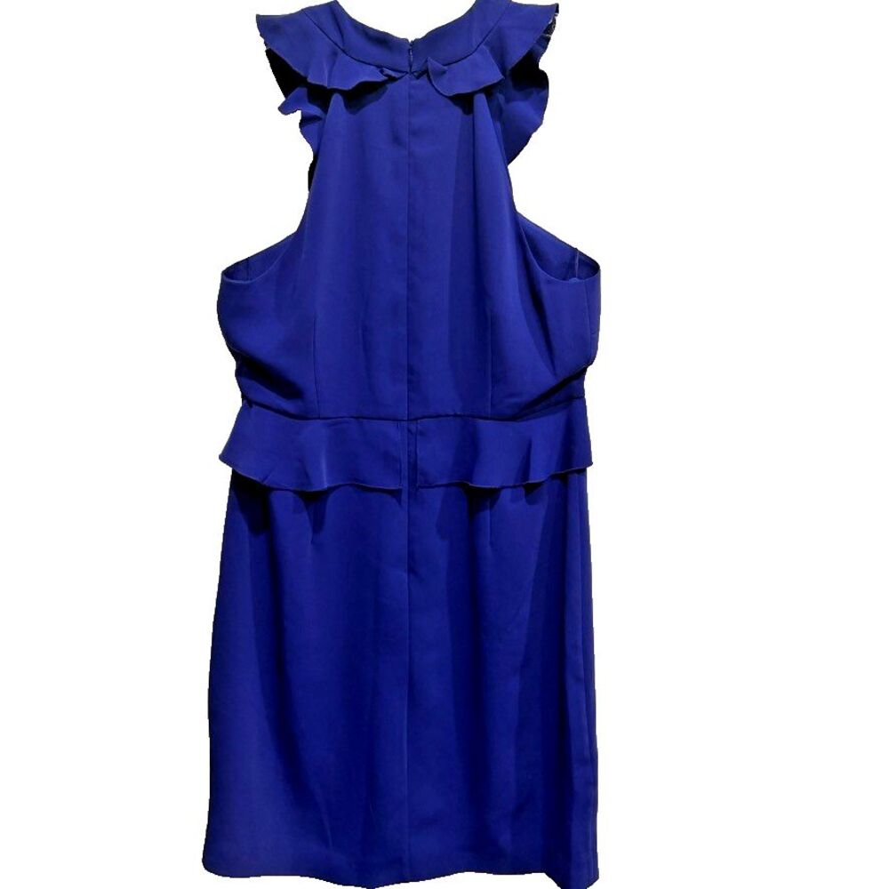 Trina Turk Womens Size 10 Dress Blue Ruffle Back Zip Sleeveless Party V Neck
